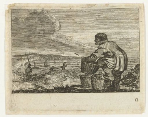Dune landscape with a man with three baskets