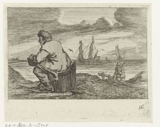 Dune Landscape with a Man Sitting on a Basket