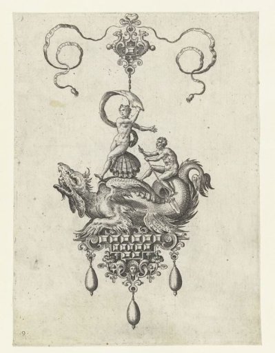 Pendant with a sea dragon with a double shell on its back