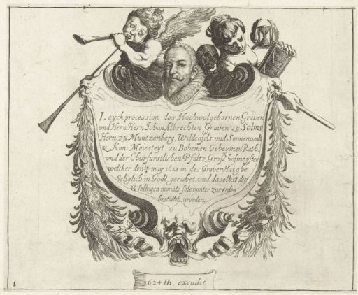 Title print for the funeral procession of Johann Albrecht, Count of Solms, 1623