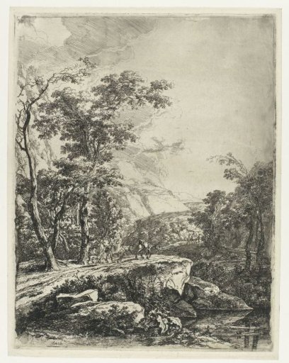 Landscape with a woman riding a mule along the Aqua Negro between Bologna and Florence
