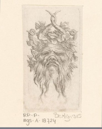 Mask with horns and laurel wreath