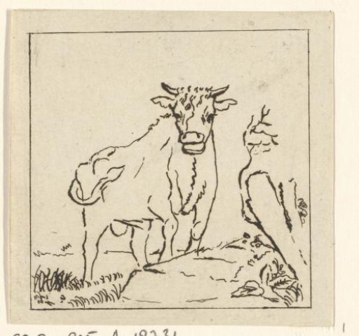 Cow by a tree stump