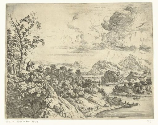 River Landscape with a Man Carrying a Pack on His Back
