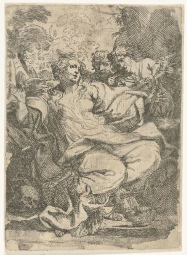 Mary Magdalene with a crucifix and two angels