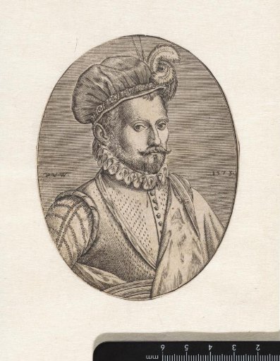 Portrait of an unknown man, a feathered cap on his head
