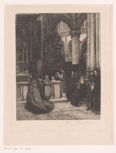 Side chapel of St. James' Church with figures at the altar