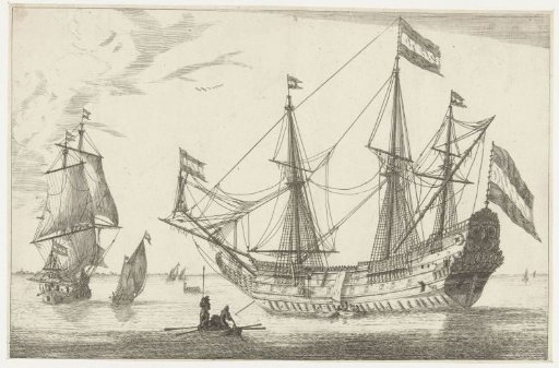 Large sailing ship and a rowboat