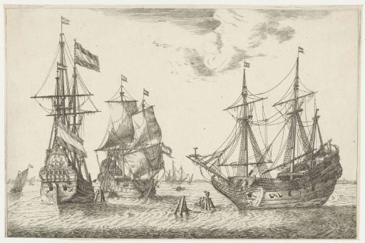 Three moored sailing ships