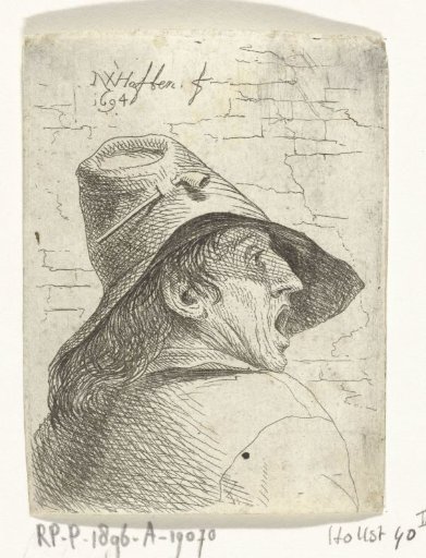 Bust of a man with a pipe on his hat