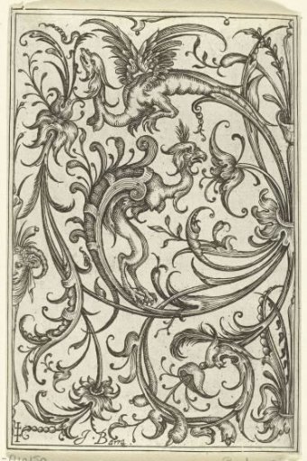 Panel with Leaf Vines Ending in Two Dragons