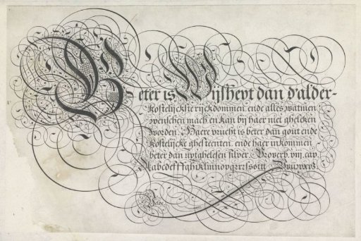 Design of a writing specimen: Beter is Wijsheyt (...)