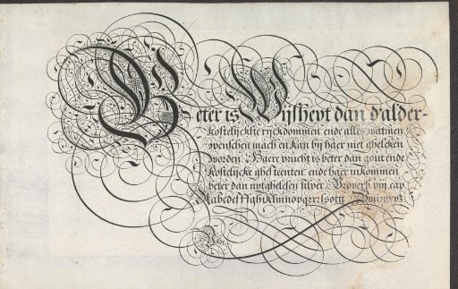 Writing specimen: Beter is Wijsheyt (...)