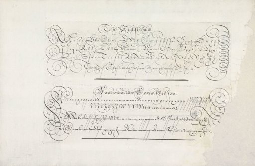 Two writing samples: an English hand and a High German running letter