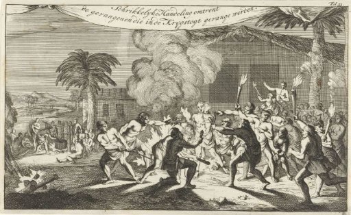 Indigenous Americans Torturing a European Prisoner with Burning Torches