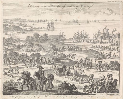 Protestants flee from France after the revocation of the Edict of Nantes, 1685-1686
