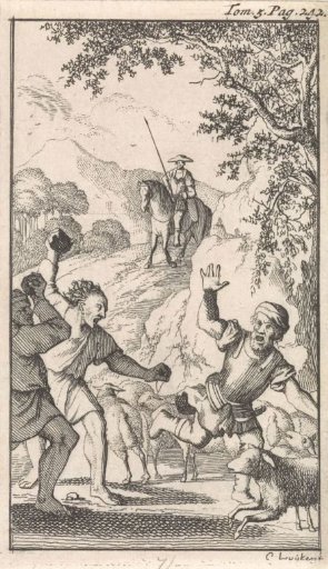 Sancho pelted with stones by shepherds