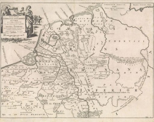 Historical map of the Netherlands at the time of the Frisians, Franks and Saxons I