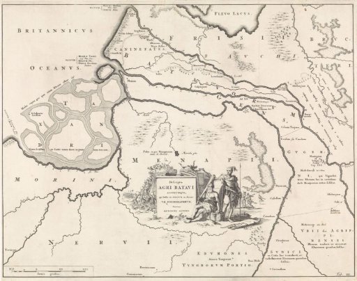Historical map of the Netherlands with the territories of the Batavians and Frisians III