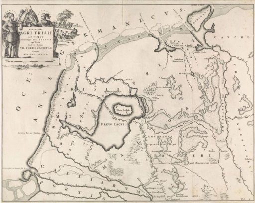 Historical map of the Netherlands with the territories of the Batavians and Frisians V