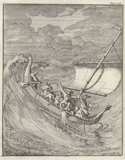 Schrijver William Dampier in een kleine open prauw op reis naar Atjeh