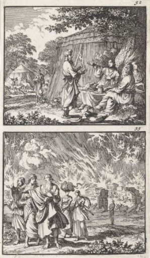 Abraham ontvangt de drie engelen / Lot verlaat Sodom