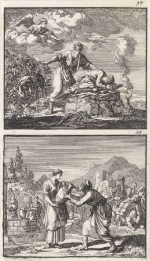Offer van Isaak / Rebekka en Eliëzer bij de bron