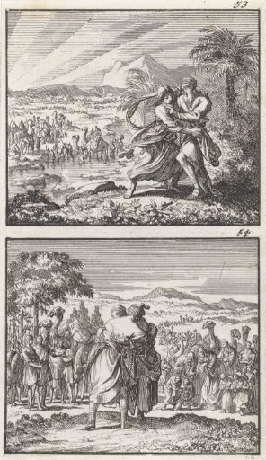 Jakob worstelt met de engel / Verzoening van Jakob met Esau