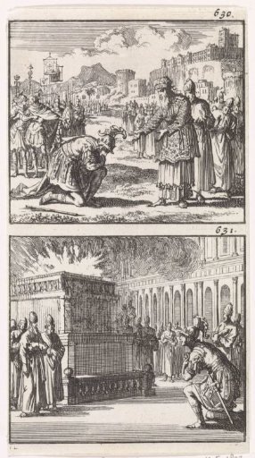 Alexander the Great kneels before the high priest Jaddua / Alexander the Great kneels in the forecourt of the temple