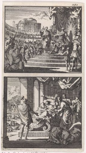 King Agrippa sees an owl above his throne / King Agrippa dies surrounded by courtiers