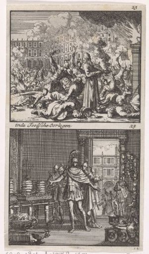 Surprise attack on the temple by the soldiers of Pompey / Pompey takes the temple in Jerusalem