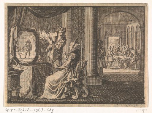 Italian sorcerer shows Catherine de' Medici the future of her sons in a mirror, ca. 1560