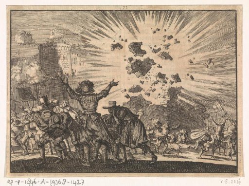 Castel Nuovo in Naples partially explodes during the celebration commemorating the Emperor's victory at Nordlingen, 1636