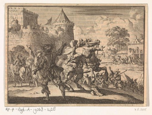 Imperial commander Dampier falls from his horse after a shot from the walls of Presburg (Bratislava), 1620