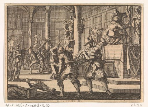 King Frederick of Bohemia has the statues removed from the Castle Church in Prague, 1619