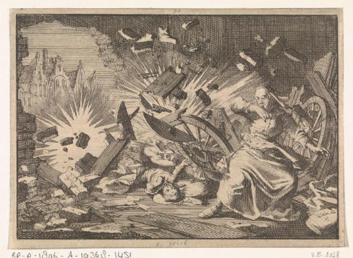 During the siege of Memmingen a grenade explodes in a house, 1647