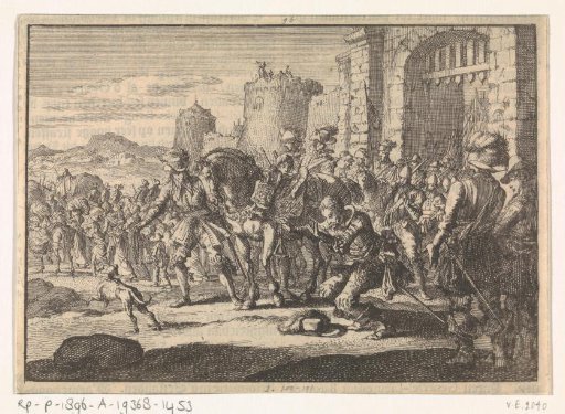 Baron de Frangipani takes leave of the land when the Spanish occupation leaves Frankenthal, 1652