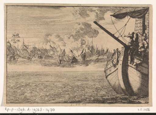 Ship of helmsman Ewoud Drouwert off the mouth of the Meuse with a mirage of fighting ships in the distance, 1651
