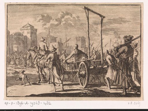 Stenko Radzin is brought into Moscow with his brother Froika on a cart, 1671