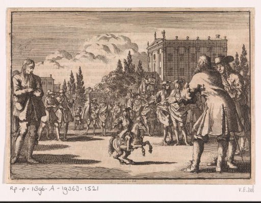 A crowd has gathered on a square in Madrid around Louisillo, 1675