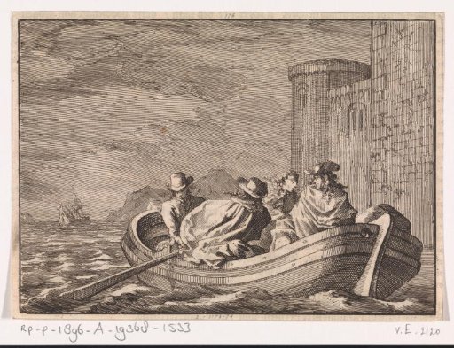 King James II flees at night in a rowing boat, 1688