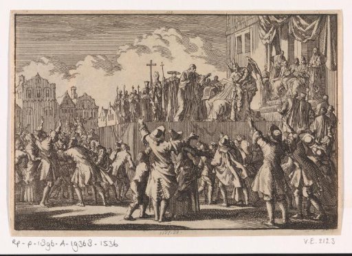 Street scene in Aberdeen in which the Catholic religion is mocked, 1689