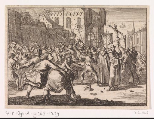 In Danzig a procession is greeted by the people with stone throwing, 1678