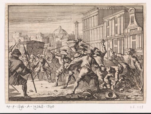 Fight in Rome between the servants of the French ambassador and some street sweepers, 1679