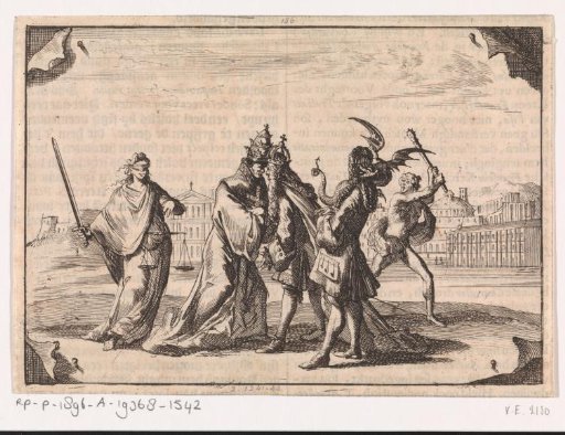 Cartoon about the struggle between Louis XIV and Pope Innocentius XI, 1687