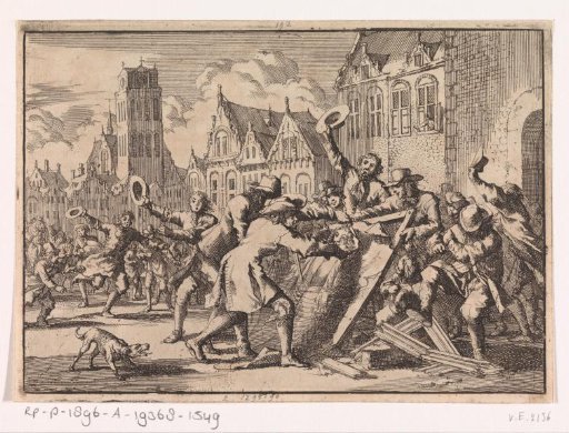 Riot in Dordrecht in which an image of Cornelis de Witt is destroyed by the people, 1672