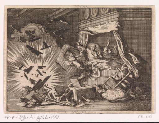 Explosion of a bomb in a house on the Ebbingestraat in Groningen, 1672