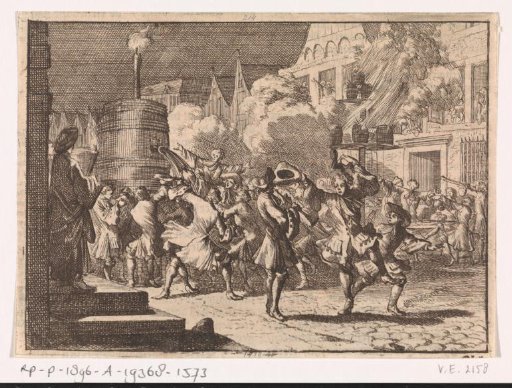 Joy in Paris following the false report of the death of William III at the Battle of the Boyne, 1690