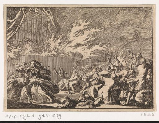 Fire of a wooden shed in which a theatrical performance takes place next to the castle Amalienborg in Copenhagen, 1689