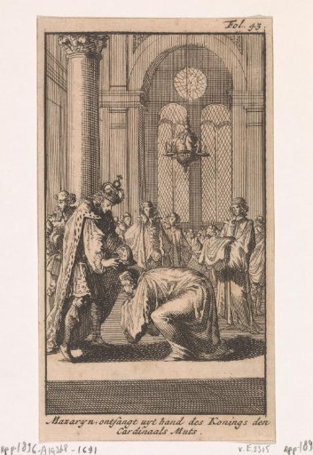 Mazarin receives the cardinal's hat from Louis XIII, 1640